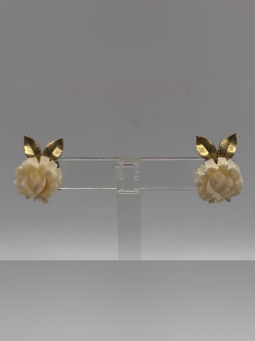 Krementz screw earrings carved rose flower 14K gold overlay vintage